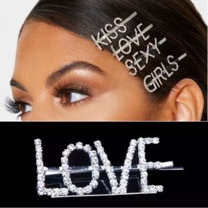 Love / Word Rhinestone Silver Hair Bobby Pin
